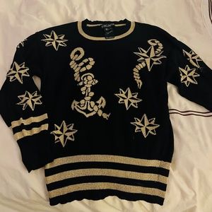 Stunning vintage Escada vintage nautical sweater black metallic gold size 36
